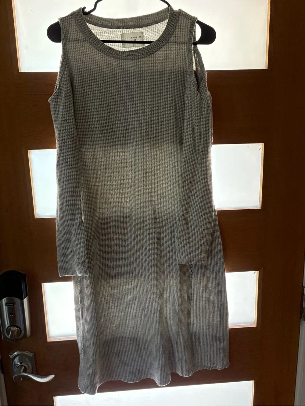 Sleeveless Waffle Knit Maxi Dress in Light Gray